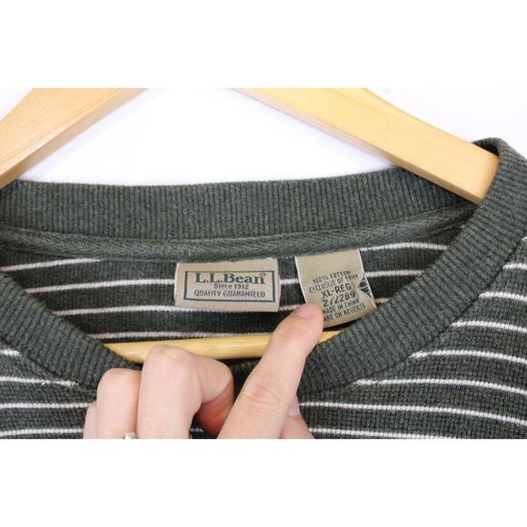 LL Bean Striped Sweater Mens XL Green White Long Sleeve Pullover Y2K Style - Picture 3 of 3
